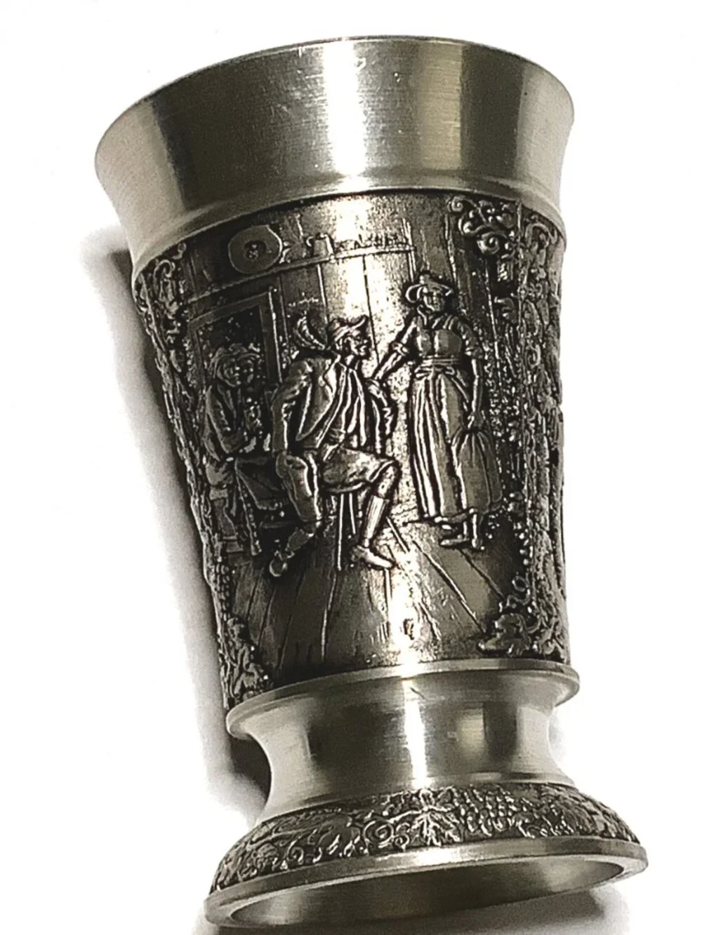 Vintage German Zinn-Becker Embossed Pewter Shot Glass Marked 95% Zinn